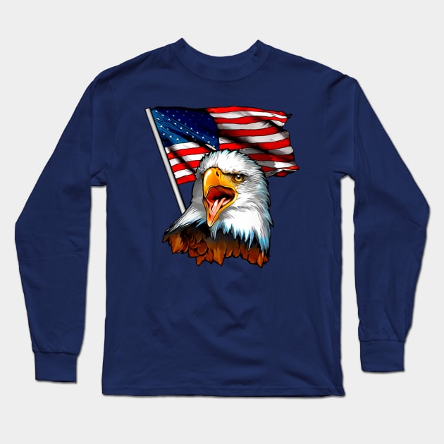 4th of July - Patriotic Eagle Flag USA - Independence Day - Sticker Long Sleeve T-Shirt by JMPrint